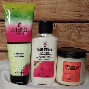 BATH & BODY WORKS  'WATERMELON~LEMONADE'  3-PIECE CANDLE & LOTION SET